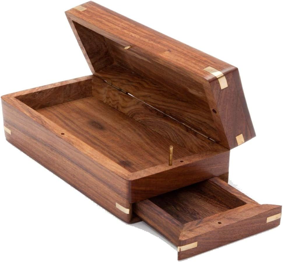 Wooden Brainteaser Puzzle Box Case Holder with Hidden