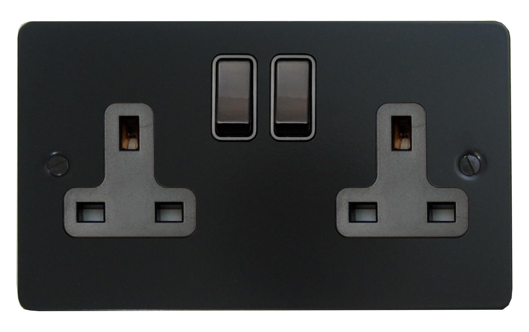 Flat Black Double Socket (2 Gang/Black Switch) - FFB10B