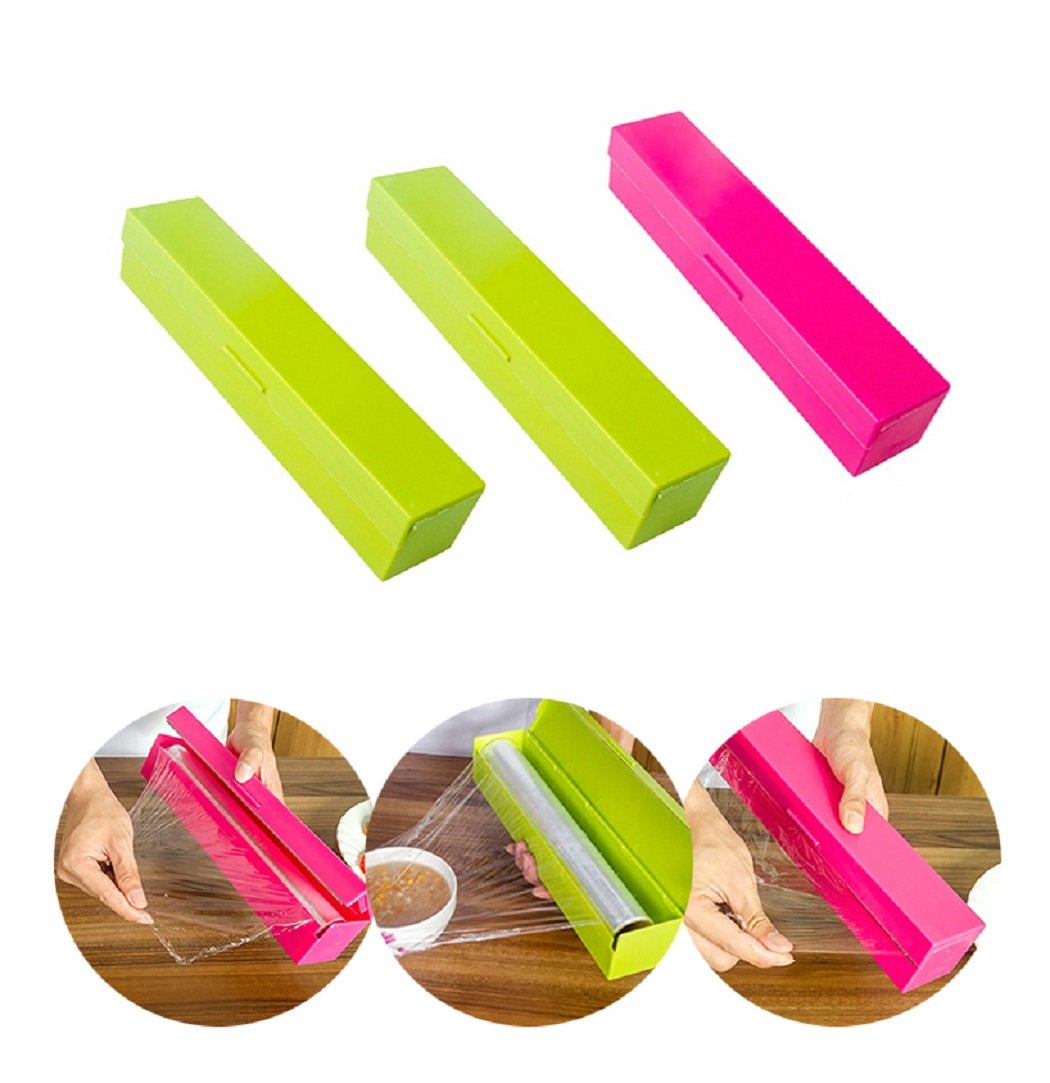 Food Wrap Dispenser, ixaer Wrap Cutter, Kitchen Tool Foil Cling Film Wrap Dispenser Plastic Sharp Cutter Storage Holder