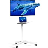 Mobile TV Cart, Rolling TV Stand with Wheels/Shelf for 21-60 Inch, White | Tilt/Height Adjustable Portable TV Stand Up to 88lbs, Movable TV Stand for Bedroom, Living Room, Outdoor, Max VESA 400x400mm
