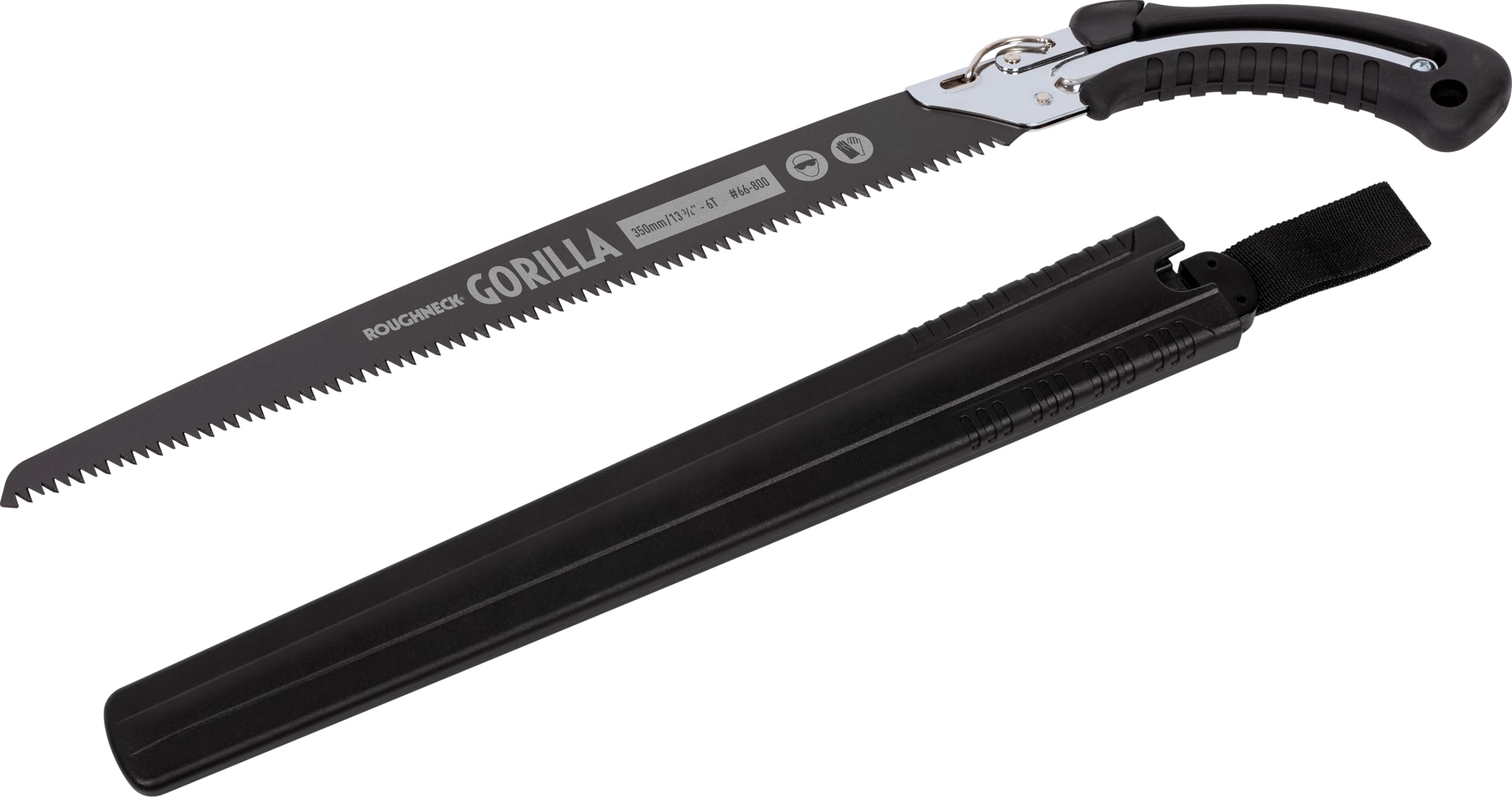 Roughneck Gorilla Fast Cut Pruning Saw with 350mm Blade, Triple Ground Teeth & PTFE Coating, Heavy-Duty Chrome Plated Steel, Non-Slip Rubber Handle with Lanyard Hole & Holster
