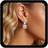 Allereyae Vintage Square Crystal Dangle Earrings Silver Cz Stud Earring Gemstone Square Earrings Bridal Cubic Zirconia Drop Earring Rhinestone Geometry Dangle Wedding Jewelry for Women
