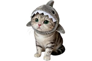 Shark Cat Hat, Grey Plush Novelty Pet Costume Headwear for Cats and Small Dogs, One Size Fits Most (Grey)
