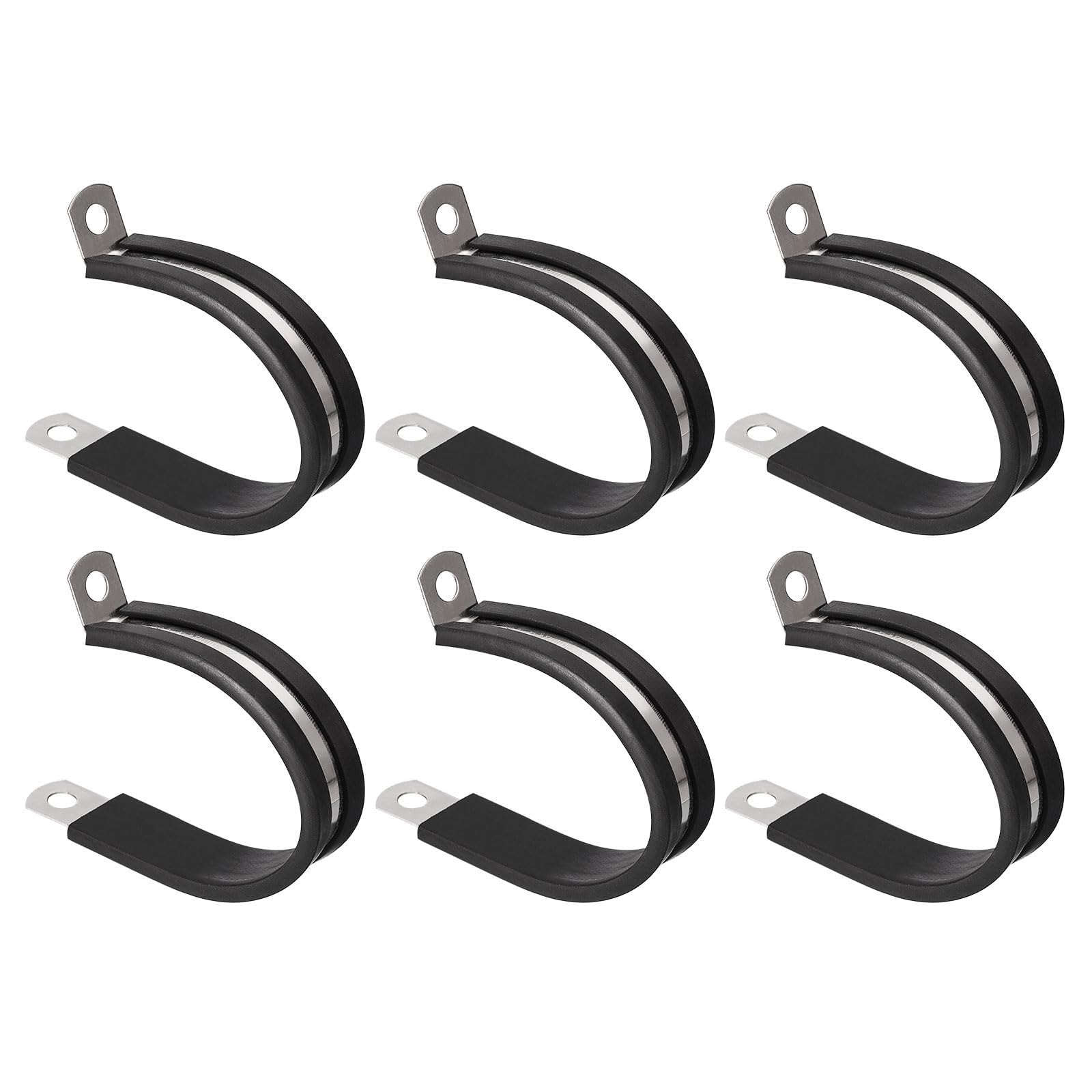 Unifizz 6Pcs 1-5/8 Inch(42mm) Cable Clamp, Rubber Cushioned Insulated Clamp 304 Stainless Steel R Shape Bracket Metal Hose Clamp Tube Holder for Pipe Wire Tube