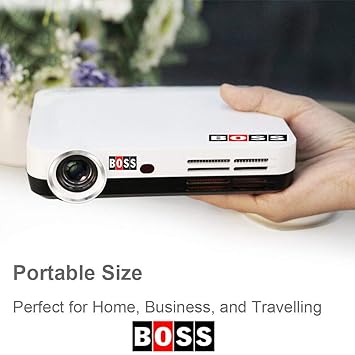 Buy Boss S7 Projectors for Home and Office Projector with Android 4.4 Bluetooth 3D Mobile Mirroring Wifi 3840X2160 ULTRA HD Contrast 20000:1 Lumens 7000 In-Built Speaker Aspect Ratio 4:3,16:9,16:10 Body Color WHITE with Main Unit Projector, HDMI or AUDIO VIDEO CABLE, POWER CABLE, MANUAL, Remote Control. Good Projector for Home Cinema, Home Theater, Training, Office, Auditorium, Restaurant
