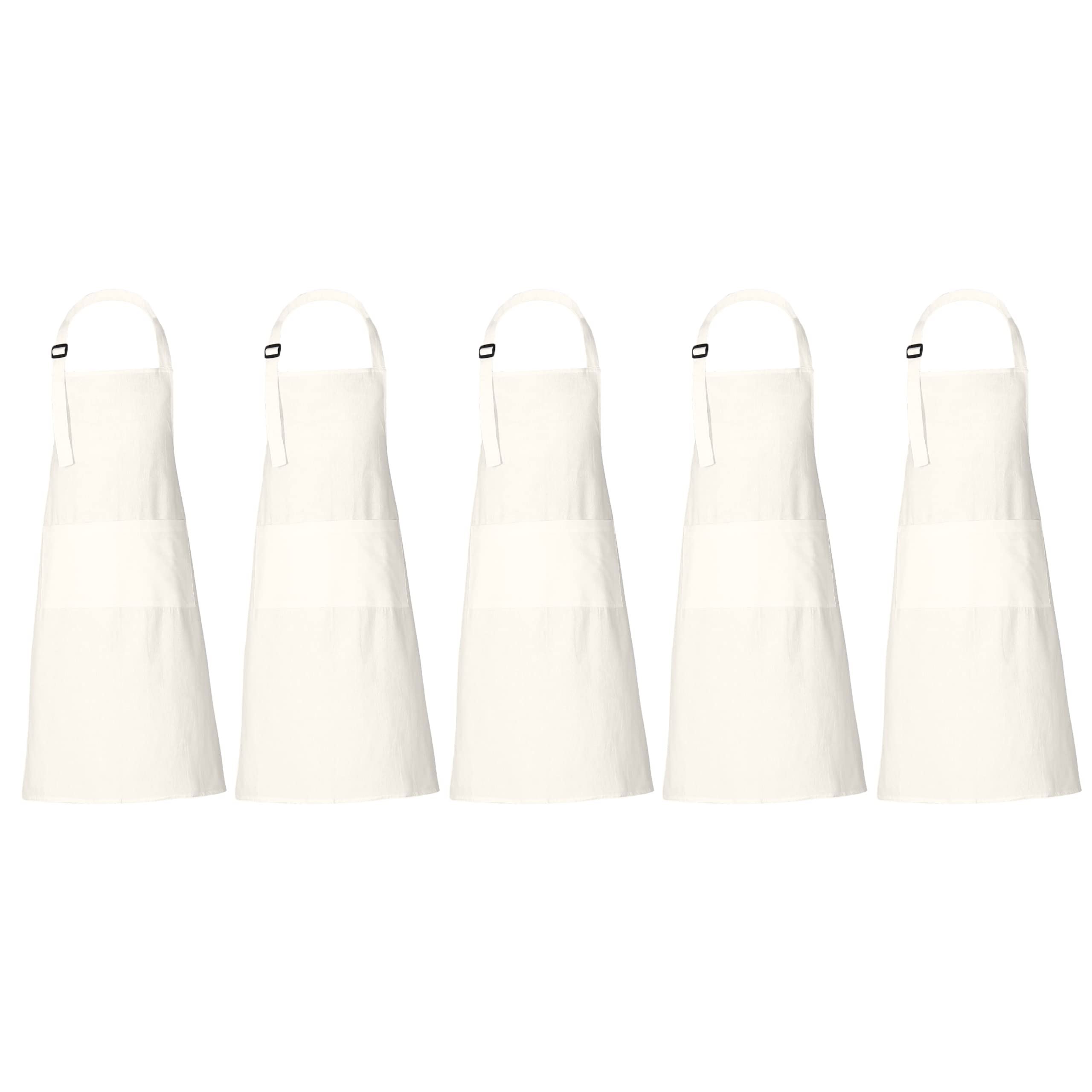 RAJRANG Cotton Apron with 3 Pockets Adjustable Neck Straps Marshmallow White Aprons for Women Men Comfortable Cooking Chef Apron Set of 5 — image 1