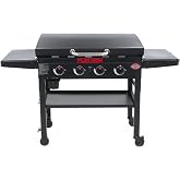 Char-Griller&reg; Flat Iron 4-Burner Propane Gas Flat-Top Griddle with Steel Griddle Top, Hinged Lid, Wind Guards and Instant-Ignition, 775 Cooking Square Inches in Black, Model 8136