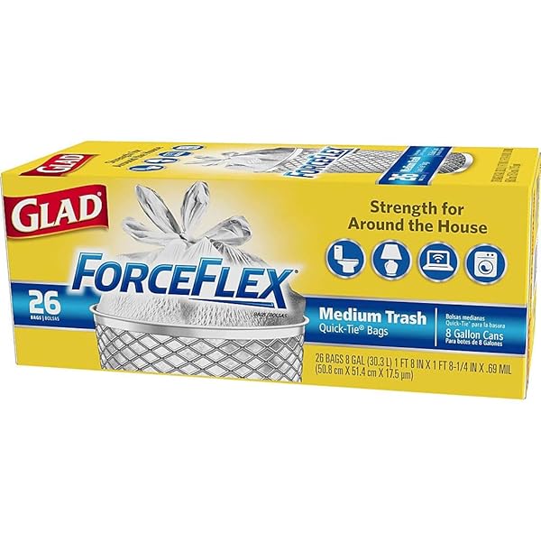 GLAD 70403 FORCE FLEX MEDIUM GARBAGE BAG 8 GALLON 26 COUNT