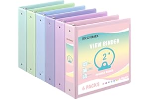 XRUNMIX 2-inch 3-Ring Binder with Pockets, Basic Binders 2'' Pastel Color Binders, Holds Letter Size 8.5'' x 11'', 450 Sheet Capacity, Bundle 6 Pack for Back to School (2- Inch)
