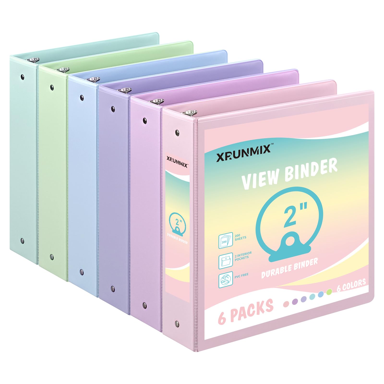 Photo 1 of 1-inch 2-inch 3-Ring Binder with Pockets, Basic Binders 1''2'' Color Binders, Holds Letter Size 8.5'' x 11'',200/450 Sheet Capacity, Bundle 6 Pack for Back to School (2- Inch)