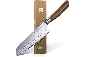 Purple Dragon Santoku Knife 7 Inch Japanese Chef Knife for Chopping Meat Cutting Vegetables, German Vg10 Steel Blade, Ergonom