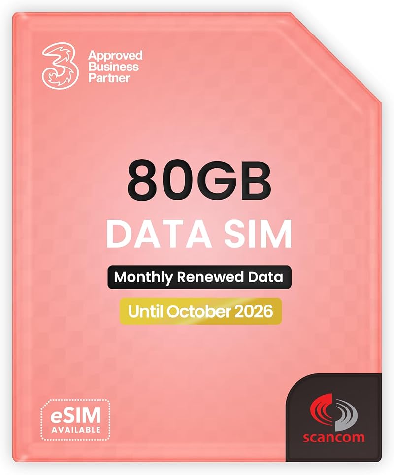 Scancom Three 80GB Data SIM Dual Network for 4G/5G - Monthly Data