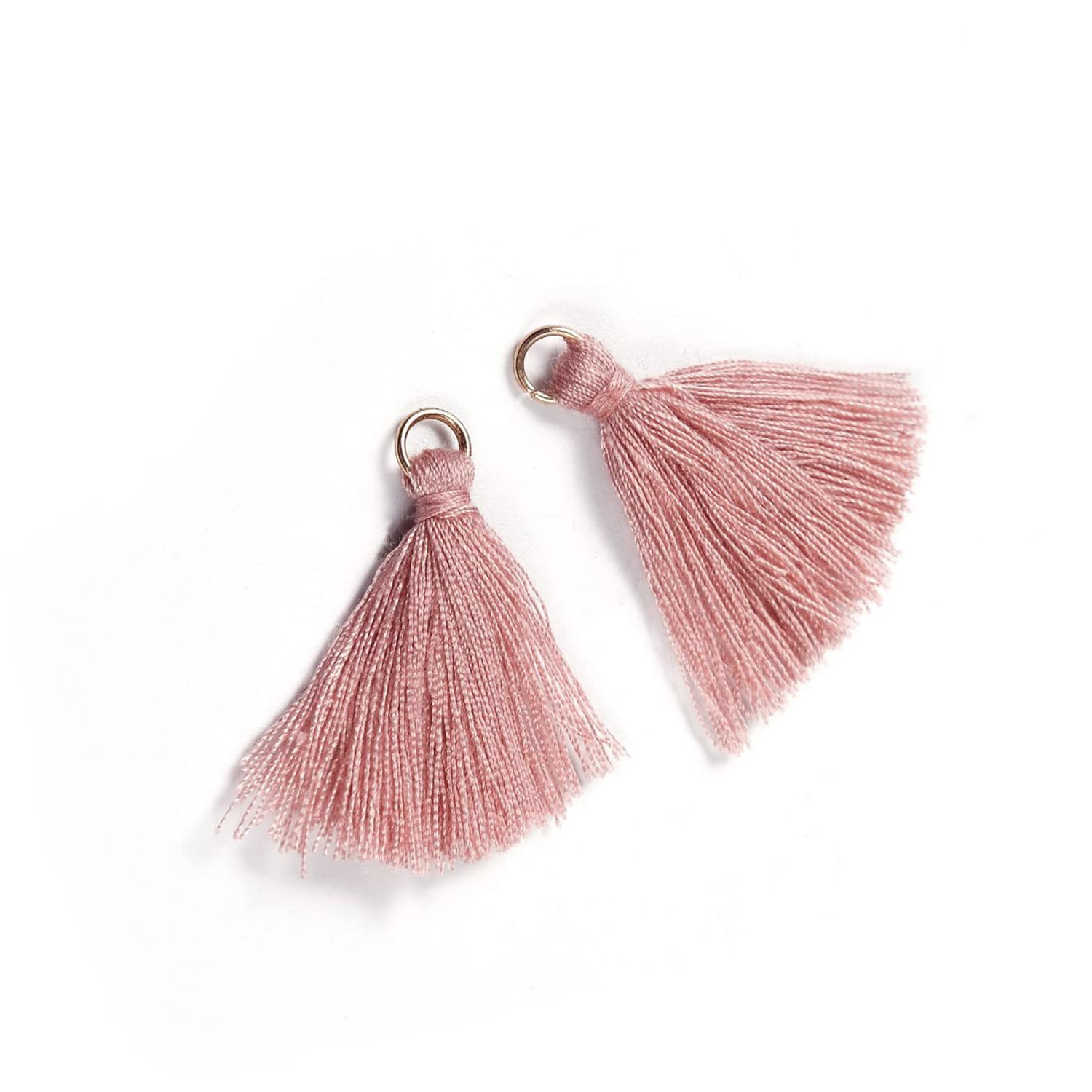 Duories Pack of 50 Mini Tassel Pendants, 3 cm Cotton Fringe Tassel Tassel Bracelet Key Chain Craft Tassel for Earrings Jewellery Making Bags Bookmark DIY Craft Accessories, Dusky Pink A