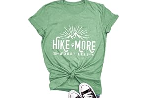 JORLYEN Hiking Shirt for Women Adventure Mountain Graphic Athletic Shirts Funny Hike More Worry Less Tee Tops