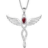 FJ Infinity Angel Wings Necklace 925 Sterling Silver Guardian Angel Necklace Birthstone Jewelry for Women