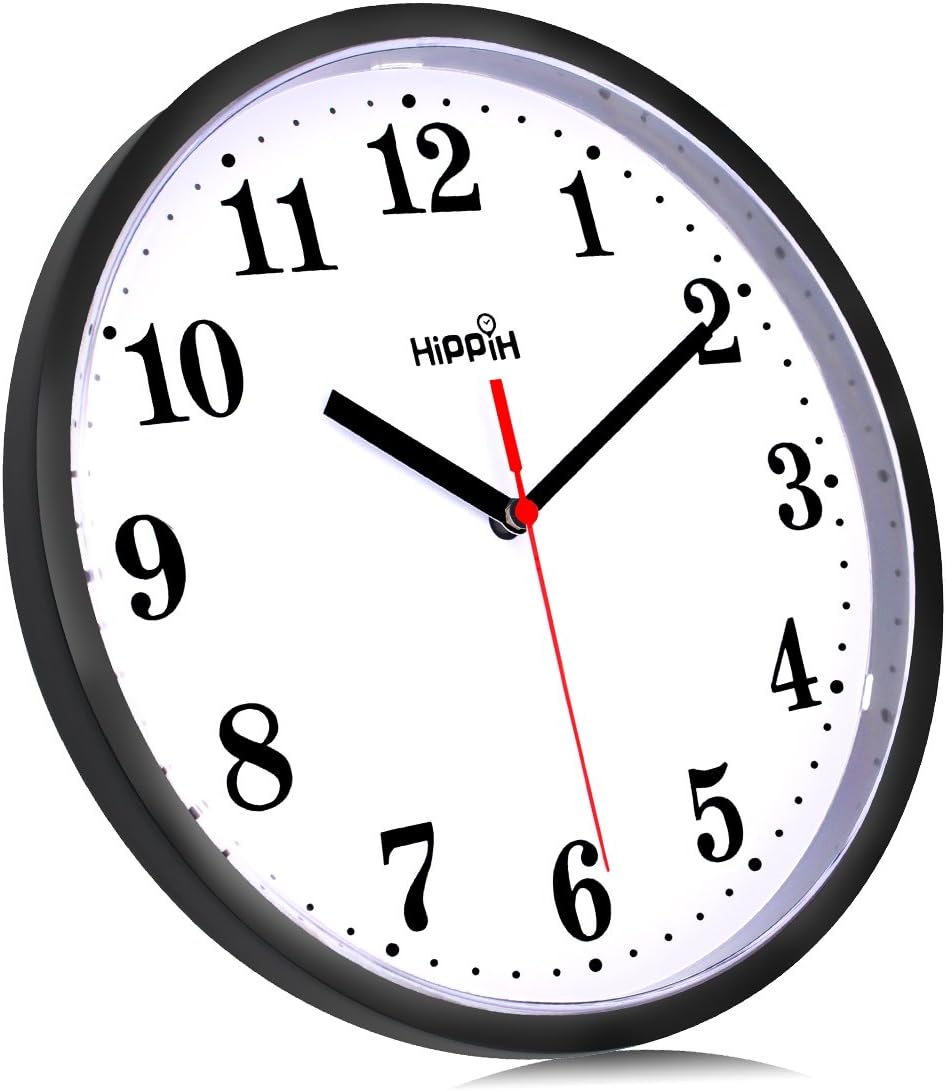 2 Pack Silent Non Ticking Quartz Wall Clock by Hippih, Battery Operated 10 Inch Round Easy to Read for Home Office School Decor Clock: Home & Kitchen