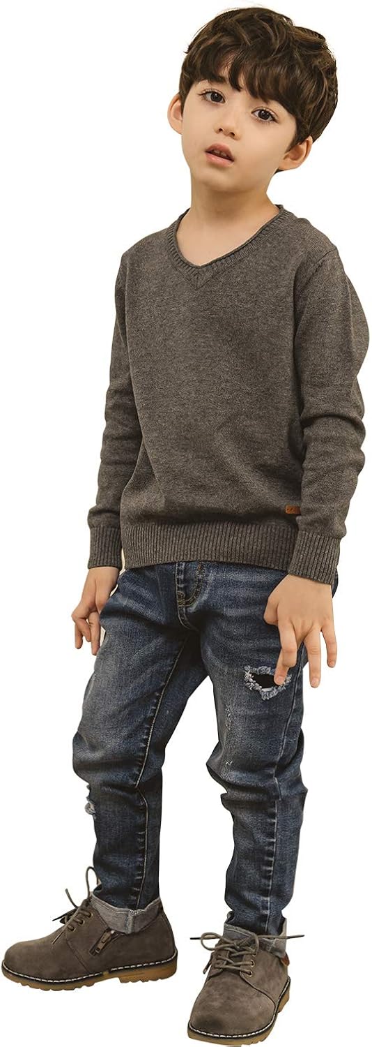 CUNYI Boys V-Neck Pullover Cotton Knit Sweater: Clothing
