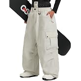 GSOU SNOW Mens Womens Baggy Snowboard Pants Snow Ski Pants Insulated | 20K Waterproof&amp;15K Breathability Snowboarding Pants,Windproof,Contrasting Stitching,YKK Zipper,Bulit-in Snow Gaiter,3 Pockets