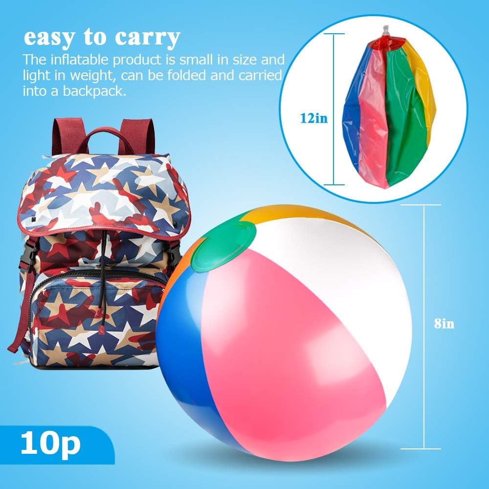 Coogam Inflatable Beach Ball Classic Rainbow Color Birthday Pool Party Favors Summer Water Toy Fun Play Beachball Game for Kid Boys Girls 8 to 12 Inches from Inflated to Deflated (10 PCS): Toys & Games