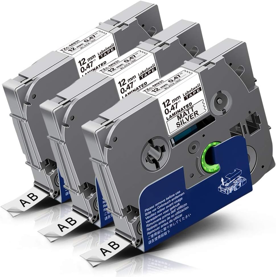 Labelwell 0.47 12mm Compatible Label Tape Replacement for Brother TZ TZc Tze-M931 TzeM931 Black on Matt Silver Cassette for Brother P-Touch Cube PT-D210 PTH110 PT7600 PT-H108GT PTH107B PT-1000 PTH101C