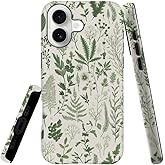Case Compatible with iPhone 17,Hybrid 2-Layer Hard Shell,Shockproof Soft for Girl Women,Vintage Sage Green Floral Pattern