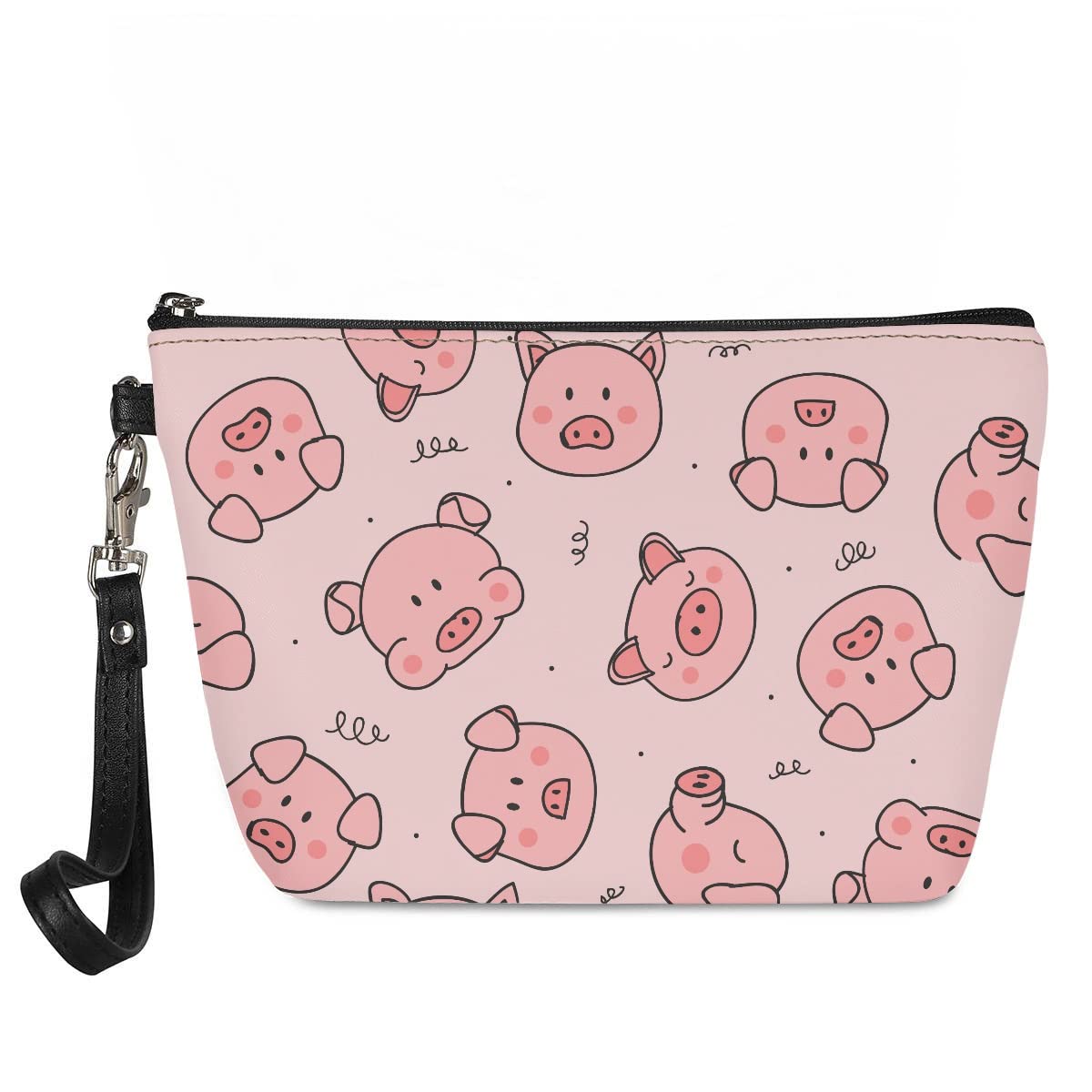 Jeiento Pink Pig Makeup Bag Zipper Closer Cosmetic Bag for Women Girl Purse Travel Toilet Brush Holder