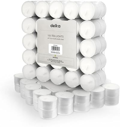 delka Unscented White Tea Lights 8 Hour Burn Time Pack of 100