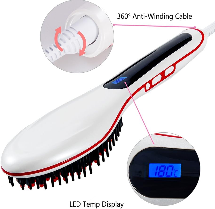 Hair Straightener Brush Anti Static Ceramic Heating Detangling Hair Brush Faster Straightening Styling Tools Hair Straightening Iron White Color