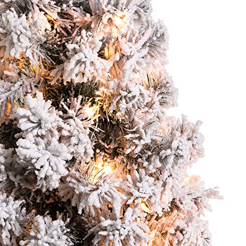 image for Best Choice Products 4.5ft Pre-Lit Snow Flocked Hinged Artificial Chri