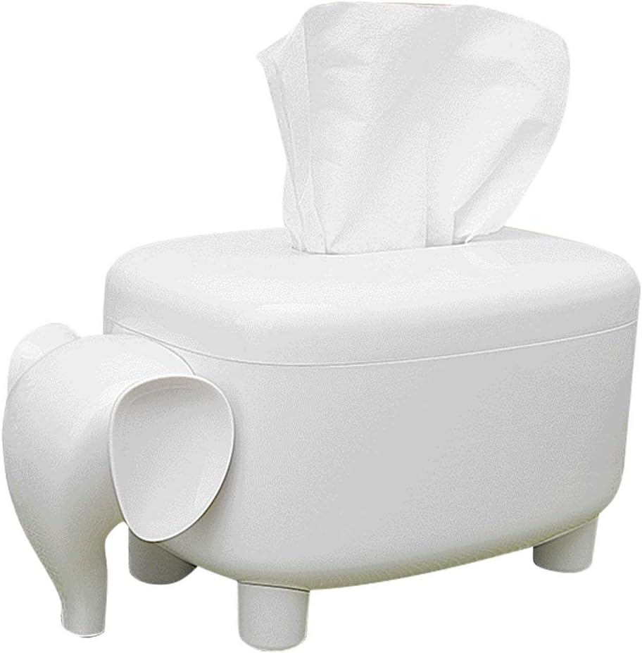 Exttlliy Creative Elephant Shape Tissue Box Cover Holder Plastic Pumping Paper Case Dispenser for Home Office Decoration (White)