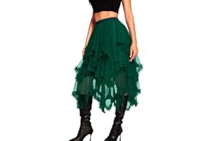 Kaei&Shi Long Tulle Skirt,High Waisted Asymmetrical Ruffle Skirts for Women,Renaissance Fairy Costume Concert Birthday Party