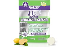 iFLO Dishwasher Cleaner Tablets with iFLObiotic – Deep Cleaning Dishwasher and Deodorizer Tablets to Eliminate Dish Washer Odor, Remove Residue & Freshen Dish Washer Machine Cleaner, 6 Pack