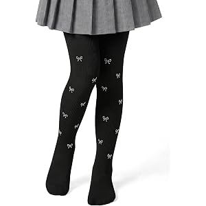 Haloumoning Girls Footed Tights Soft Knit Rhinestone Bow Pattern Stockings | Kids Tights Dance Leggings, Stretchy and Comfort