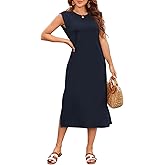 Naggoo Summer Dresses for Women 2026 Sleeveless Casual Split Midi Dress Maxi Beach Travel Vacation Sundress with Pockets