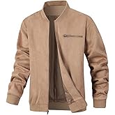 Wizoat Men's Suede Bomber Jacket Casual Lightweight Vintage Jacket Varsity Coat
