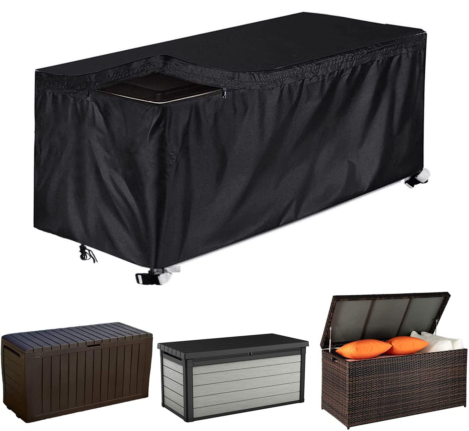 COOSOO Patio Deck Box Cover with Zipper Waterproof Outdoor Garden Furniture Cover 420D Oxford Rectangle (Black, L:158 * 81 * 71cm)