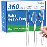Dealusy 360 Count Extra Heavy Duty Clear Plastic Silverware, 150 Forks, 150 Spoons, 60 Knives, BPA-Free, Heat Resistant, Disposable Plastic Utensils Set, Plastic Cutlery Set, Plasticware Bulk
