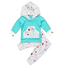 Baby Girls Long Sleeve Flowers Hoodie Top and Pants Outfit with Kangaroo Pocket