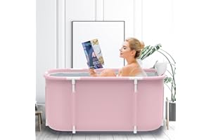 HotMax Portable Bathtub Kit, Foldable Soaking Bathtub for Adults, Freestanding Bathtubs, Hot Bath Tub, Ice Bath, Family Bathroom SPA Tub (Pink)