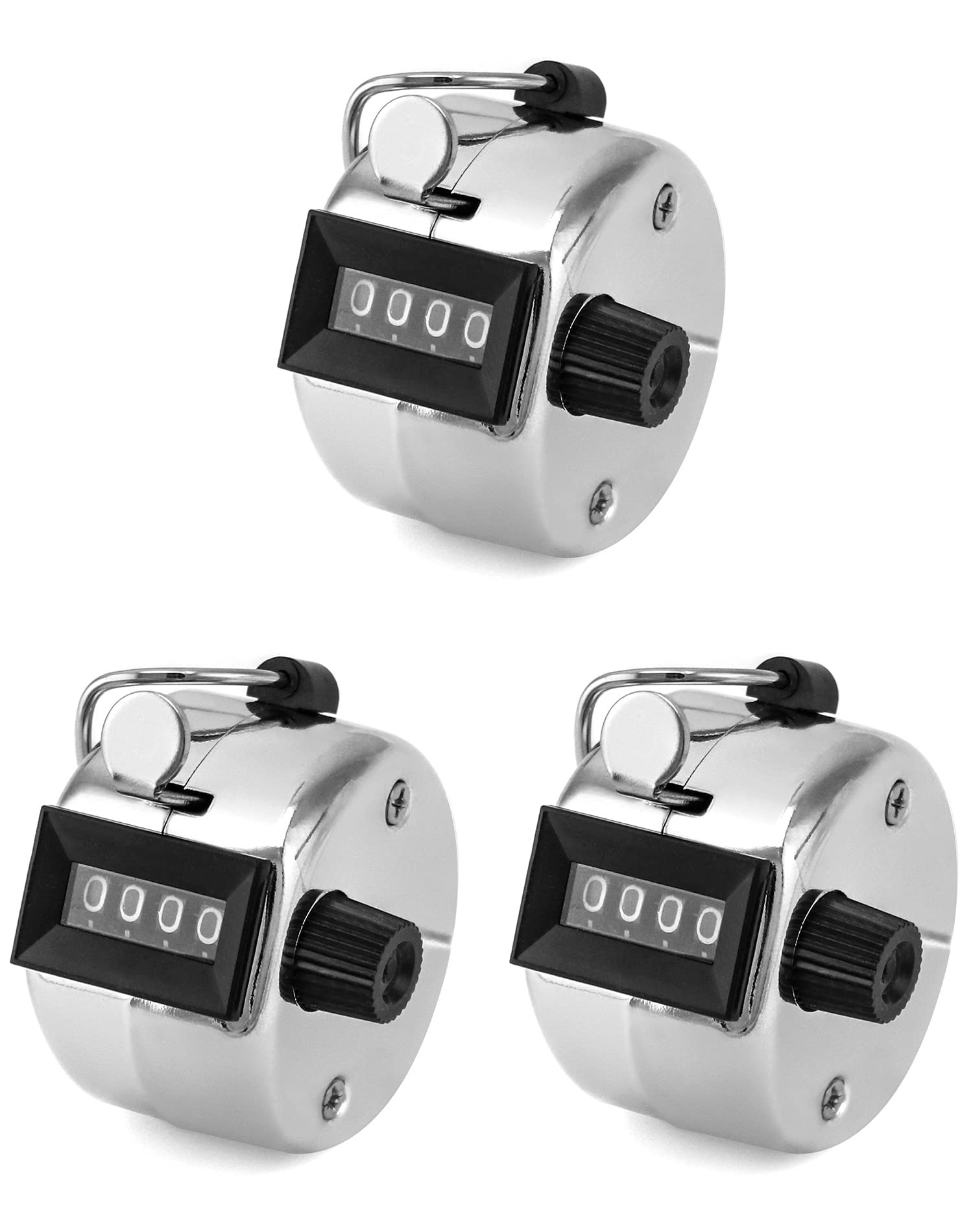 QWORK® 3 Pcs Metal Tally Counters, 4-Digit Hand Held Mechanical Clicker Counter Sport Stadium Coach Referees School Event, Count from 0 to 9999