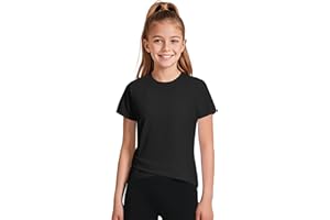 JOCMIC Girls Athletic Shirts Short Sleeve, Quick Dry Tshirt Fitted Tops for Cheer Dance Tennis