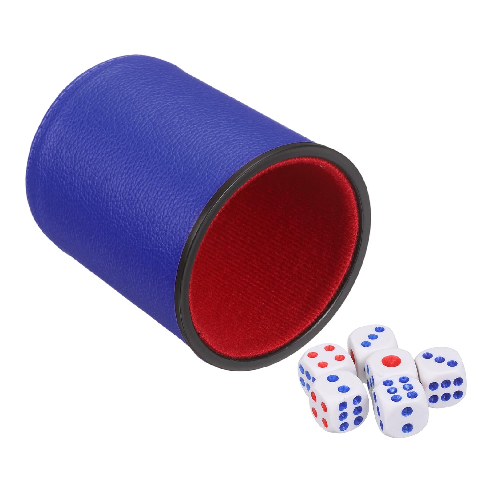 sourcing map Felt Lined Professional Dice Cup, PU Leather Quiet Shaker Cups Includes 6 Dot Dice for Bar Gatherings Party Board Games, Blue
