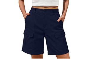 Bermuda Cargo Shorts for Women Summer Casual High Waisted Knee Length Short Outdoor Beach Vacation Clothes with 6 Pockets