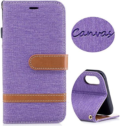 Wallet Leather Case for iPhone X, Denim Canvas Case with Card Slots &amp; Kickstand &amp; Wrist Strap, 360 Full Body Protective Embedded Magnetic Flip Folio Cover for iPhone X Edition /iPhone 10 (5.8)- Mauve