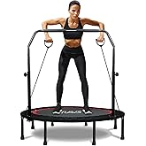 RAVS Mini Trampoline for Kids Adults 40"/48" Foldable Fitness Rebounder Kids Trampoline with 5 Levels Height Adjustable Handle Resistance Bands Indoor Workout
