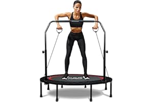 RAVS Mini Trampoline for Kids Adults 40"/48" Foldable Fitness Rebounder Kids Trampoline with 5 Levels Height Adjustable Handle Resistance Bands Indoor Workout