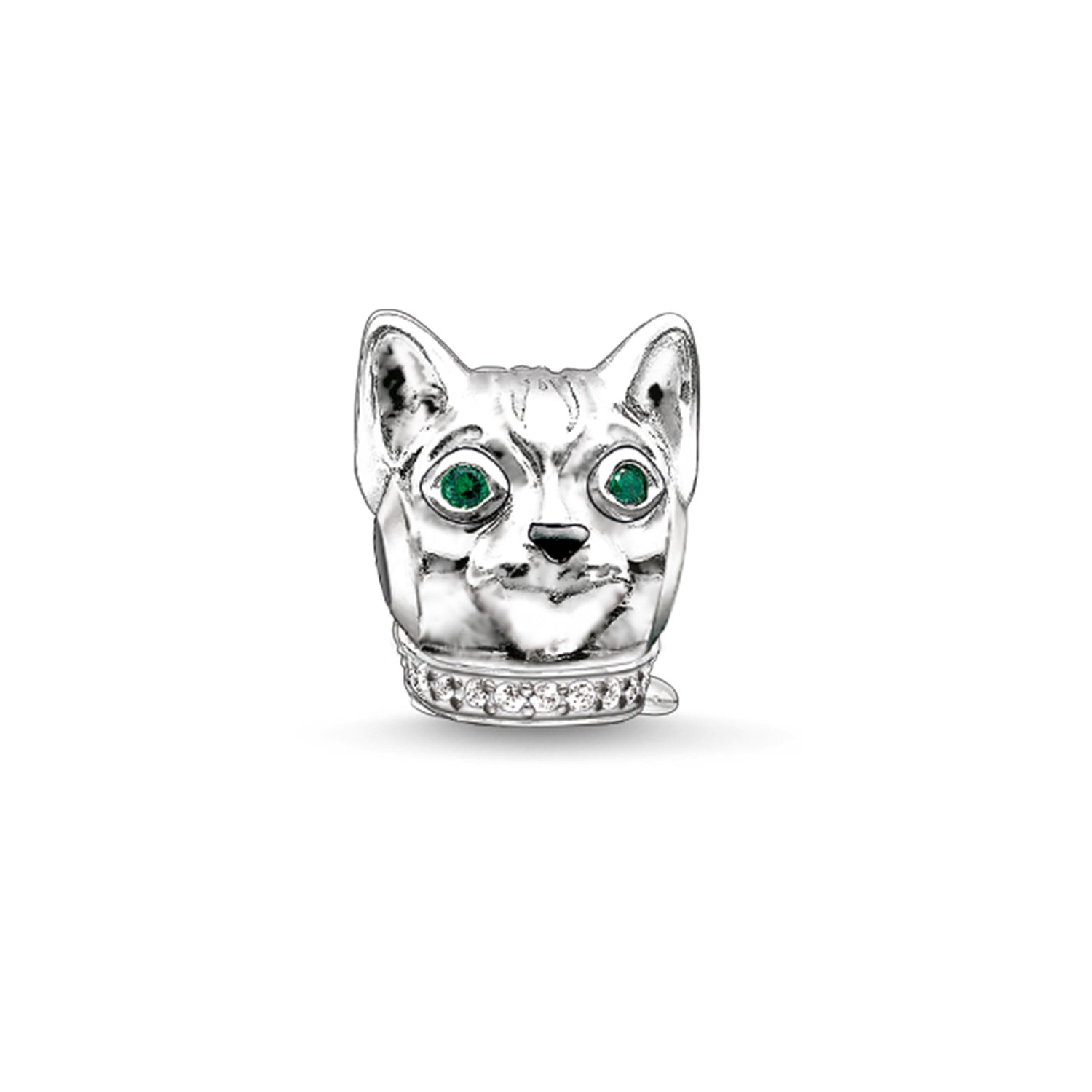Thomas Sabo - Thomas Block Bead Cat Silver with Green and Black Zircons K0165-845-7