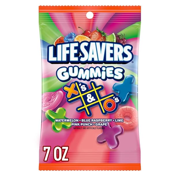 LIFE SAVERS GUMMIES X’S & O’S GUMMY CANDY GAME NIGHT FAMILY GAME SNACK, 7 OZ BAG