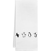 VIIJJUE Penguin Gifts Bathroom Decor Hand Towels for Bathroom, Black and White Penguin Decorative Kitchen Dish Towels, 16x24 Inch