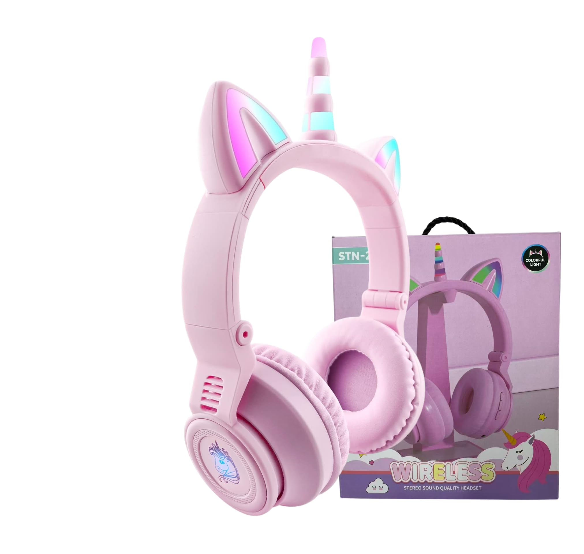 YUSONIC Unicorn Headphones, Bluetooth Headphones for Girls Boys Laptop Tablet, LED Lighting Kids Headphones for Birthday Travel School Gifts (Purple 27) — image 1